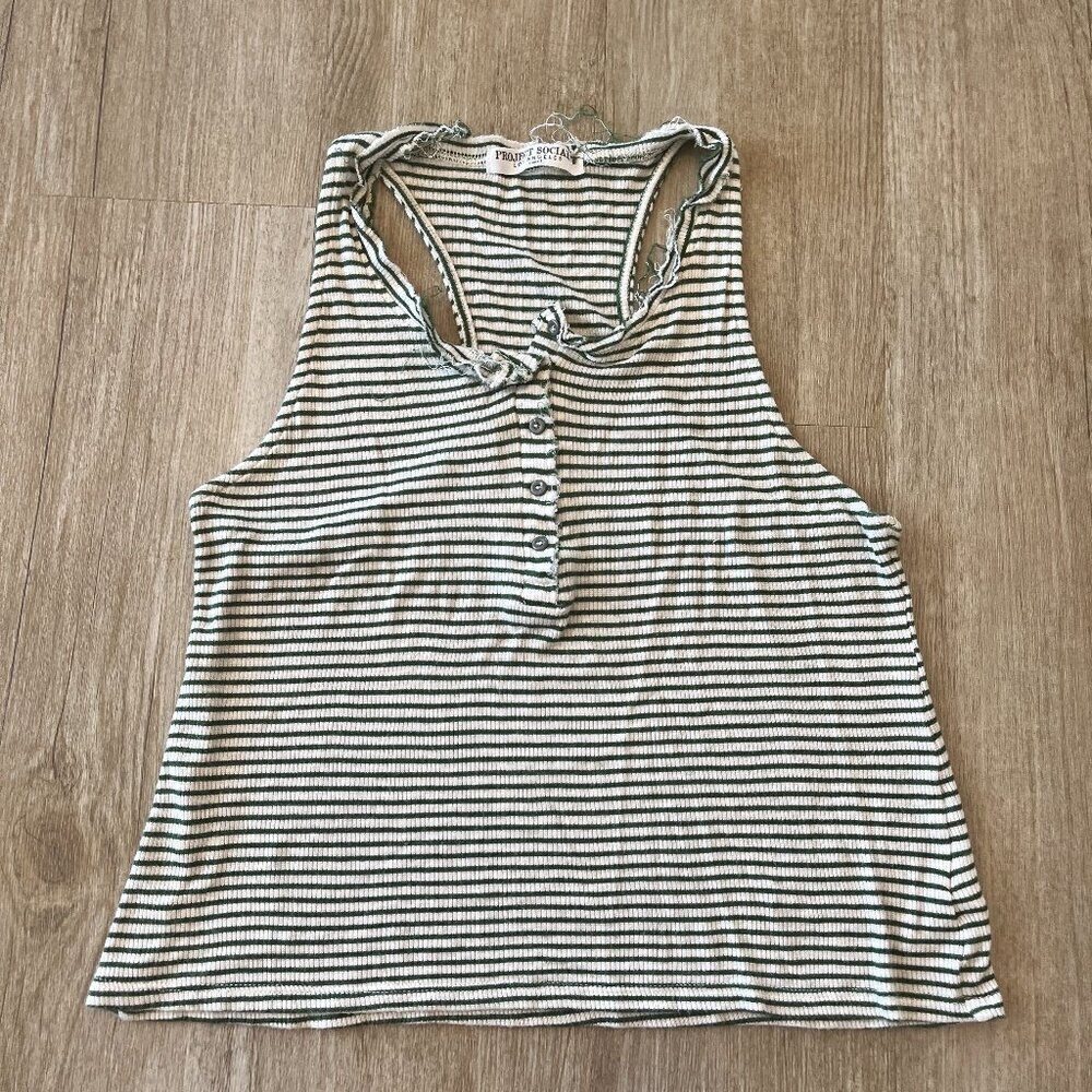 Womens Project Social T Green/White Stripe Tank Top - XS